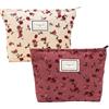 Xusxes 2 Pezzi Borsa da Toilette in Velluto a Coste, Borsa Trucco Floreale, Trucco Pochette da Toilette, Borsa da Toilette da Viaggio, Mini Trousse Trucchi Donna, con Cerniera, per Donne e Ragazze