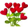 Magicherry Bouquet di 7 fiori all'uncinetto completato a maglia con cuori artificiali, filato di lana colorato, per composizioni floreali, bouquet artigianali, decorazioni per matrimoni, rosso
