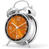Lafocuse Metallo Sveglia Forte per Dormiente Pesante, Doppia Campana Grande, con Luce Notturna, Sveglia da Comodino Analogica Silenziosa, Orologio da Tavolo Batteria senza Ticchettio 16cm, Arancione
