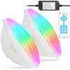 KWODE 54W LED Illuminazione Piscina PAR56, 12V RGB Timing 2/4/6H Luce Impermeabile, Sincronizzazione Esterna con Telecomando, IP68 Impermeabile Lampada Piscina con Telecomando (2 pezzi)