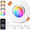 GeyouLux Faretti da Incasso LED RGB, Faretti Intelligenti 230V 2700K-6500K Dimmerabili con APP e Telecomando, 68-80mm 5W IP44 Ultrapiatti, Orientabili a 45° Plafoniere Bianchi per Soggiorno, 4 Pezzi