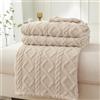 WONGS BEDDING Coperta morbida in lana, 220 x 240 cm, con motivo a rombi, morbida coperta in pile, per divano e letto, colore: beige