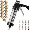 KINDLUME Sparabiscotti, Spara Biscotti per Frolla in Acciaio Inox, Pressa per Biscotti con 13 Stencil, 8 Beccucci, Kit per Dolci Multiuso, per Biscotti Fatti in Casa, Churros e Decorazione Torte