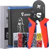 KUOGAS Pinza crimpatrice capicorda regolabile automaticamente, include 1200 capicorda elettrici a crimpare per cavi 0.25-10mm². Set completo con crimpatrice puntalini e accessori.