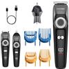 BarberBoss Kit per barba da uomo senza fili, 3 in 1, per barba, capelli e naso con quadrante regolabile, lame in ceramica, kit completo per la cura della barba