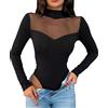 KOEMCY Body Donna Manica Lunga Elegante Mesh Lingerie Tinta Unita Shapewear Jumpsuits Tops Contenitivo Modellante Casuale Jumpsuits Tops Blusa Camicie Top (Nero,L)