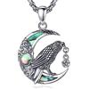 AEONSLOVE Collana Luna e Corvo in Argento 925 per Donna Ciondolo Stregoneria con Pentagramma Gioielli Vintage, 50,8 cm+5 cm Catena