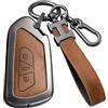 RXXR Custodia per chiave auto marrone compatibile con VW Volkswagen Golf 8 Cupra Formentor Born Seat Leon Ateca Skoda Octavia Enyaq ID3 ID4 3 pulsanti in lega con portachiavi in pelle
