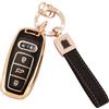Koaudb Auto Portachiavi Cover per Audi A6 A6L A7 A8 A8L Q7 Q8 S6 S7 SQ7 SQ8 RS6 RS7 E-Tron Key Case Cover Soft TPU Key Case Shells 3 pulsanti con portachiavi in pelle Cordino Nero Oro (BP-Ad-3L)