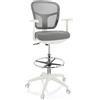HJH Office 760009 Sedia da lavoro TOP WORK 108 W in rete, poltroncina ergonomica con poggiapiedi ad anello, grigio/bianco