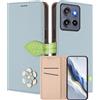 MOJIA Custodia a Portafoglio per Motorola Edge 60 Neo / 50 Neo, Cover in Pelle PU Flip con Fiore e Chiusura Magnetica Foglia, Slot Carte, Funzione Stand.-Blue