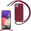 SLWYF Custodia per Samsung Galaxy A22 5G Cover con Cordino, Silicone Antiurto TPU Morbido Corda Collana Necklace Regolabile Stylish con Catena Ultra Sottile Cover Case, Rosso