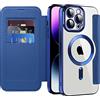 SIYOPINPFY Cover Magnetica per iPhone 14 Pro Max [Compatibile con MagSafe] Pelle PU Flip Portafoglio con Scomparto per Carte blocco RFID Trasparente Custodia per iPhone 14 Pro Max, Blu Navy JD