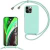 SLWYF Custodia per iPhone 15 Pro Max Cover con Cordino, Silicone Antiurto TPU Morbido Corda Collana Necklace Regolabile Stylish con Catena Ultra Sottile Cover Case, Menta verde