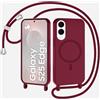 xinyunew Magnetica Cover con Cordino per Samsung Galaxy S25 Edge,[Compatibile con MagSafe], Cover in Silicone, Regolabile Cordino da Collo Nylon Catena Collana Tracolla,rosso