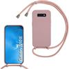 SLWYF Custodia per Samsung Galaxy S10E Cover con Cordino, Silicone Antiurto TPU Morbido Corda Collana Necklace Regolabile Stylish con Catena Ultra Sottile Cover Case, Rosa sabbia