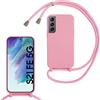 SLWYF Custodia per Samsung Galaxy S21 FE Cover con Cordino, Silicone Antiurto TPU Morbido Corda Collana Necklace Regolabile Stylish con Catena Ultra Sottile Cover Case, Rosa