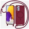 xinyunew Magnetica Cover con Cordino per Samsung Galaxy A52 5G,[Compatibile con MagSafe], Cover in Silicone, Regolabile Cordino da Collo Nylon Catena Collana Tracolla,rosso