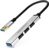 deleyCON USB A HUB 4 Porte Distributore - (1x USB3.0 / 3x USB2.0) Alloggiamento in Alluminio, 15cm, Per PC, Laptop, Notebook - Argento