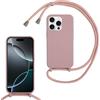 SLWYF Custodia per iPhone 16 Pro Max Cover con Cordino, Silicone Antiurto TPU Morbido Corda Collana Necklace Regolabile Stylish con Catena Ultra Sottile Cover Case, Rosa sabbia
