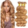Weeybay Body Wave Human Hair Bundles Capelli Veri Tessitura Honey Blonde #27 Color Capelli Naturali Umani Donna Human Hair Extensions Double Weft Weave 50g/Piece 30 32 34 Inch