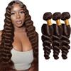 Salharer Extension Capelli Veri Tessitura Loose Deep Wave Human Hair Bundles Unprocessed Real Hair 3 Extensions 50g/Per Double Weft Remy Chocolate Brown Color 30 32 34 Inch