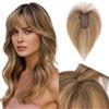 Benehair Topper Capelli Veri Donna 8x11cm Extension Capelli Veri Clip Capelli Umani 25CM Toupet Capelli Lisci Naturali, 20g Marrone Medio&Biondo Scuro #4P27