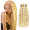 AiPliantfis Curly Wave Bundles Human Hair Capelli Veri Tessitura Human Hair Extensions Capelli Umani #613 Blonde 50g/PC 150G Double Weft for Women 3 Bundles 30 32 34 Pollici