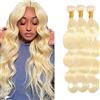 AiPliantfis Body Wave Bundles Human Hair Capelli Veri Tessitura Human Hair Extensions Capelli Umani #613 Blonde 50g/PC 150G Double Weft for Women 3 Bundles 12 14 16 Pollici