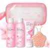 LAIKOU Sakura kit shampoo e balsamo idratante, 5 Pezzi set shampoo donna regalo con Borsa Cosmetica, per Capelli Secchi, Danneggiati, Ricci e Permanente (Necessaire)