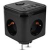 Huslog cubo multipresa con 3 prese AC e 4 (2× USB-C, 2× USB-A) - multipresa 3680W, compatta, ignifuga, con interruttore ON/OFF, ideale per ufficio, viaggio e casa - nera
