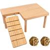 Kaiyzo Piattaforma per Criceti in Legno con Scala, Tavolo di Alimentazione e Area Attività, Legno Massello e Metallo, Piattaforma 32 x 23 x 11.2 cm, Include 2 Palline di Vimini