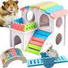 WSNDM 3 Pezzi Giocattoli per Criceti, Casa Dei Criceti In Legno, Altalena, Ponte ad Arco Colorato, Nascondiglio per Piccoli Animali Casa, per Criceti con Divertenti Giochi per Esercizi
