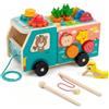 MonteSpi Montessori Giocattolo in Legno da 1 2 3 Anni, Bus Musicale 8-in-1 con Xilofono, Gioco di Pesca, Riconoscimento Frutta & Incastro, Regalo per Neonati e Bambini