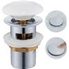 Ulytid Piletta Lavabo Bagno con Troppopieno, Piletta Click Clack di Scarico Universale G1 1/4, Pilett Pop Up per lavello con Coperchio in Ceramica (Bianco)