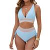 Yutdeng Costume da Bagno Donna Due Pezzi Scollo V Bikini Set con Coulisse Costume Mare Push Up Imbottito Reggiseno Bikini a Vita Alta Swimwear Abiti da Spiaggia Piscina Beachwear,Nero,L