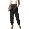 Fakanhui Pantaloni cargo da jogging da donna in raso, multitasche, a vita alta, setosi, lucidi, per feste, discoteca, street outfit, nero, S
