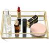 Agatige Vassoio per Trucco in Vetro, Vassoio Decorativo Dorato Vassoio per Cosmetici Vassoio per Gioielli Vassoio per Profumo Vanity Vassoio ottomano per comò Bagno(7,9 x 5,5 Pollici)
