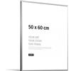 JUNOMI® Cornice portafoto 50 x 60 cm, alluminio argento opaco elegante - profilo slim, vetro acrilico antiurto, appendiatura orizzontale e verticale