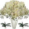 HinyoCo 5 Pz Fiori Orchidea Finta Ramo Artificiali Phalaenopsis Fiori Orchidea con 2 Pz Foglie per Casa Decorazione (Rosa verde chiaro)