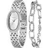 TIME100 Set Orologio e Bracciale Donna, Cassa Ovale con Cristalli Eleganti, Movimento al Quarzo Affidabile, Cinturino in Metallo Lucido, Idea Regalo per Lei