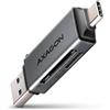 AXAGON Lettore di schede Axagon CRE-DAC USB 3.2 Gen1 Usb-C+ Usb-A 2-slot SD/microSD Argento [CRE-DAC]