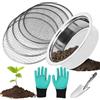 MEYAGOT Setaccio Da Giardino Rotondo 25cm Colino Da Giardino, 5 In1 Setaccio Giardino Con 5 Inserti Intercambiabili Ø 1,3,6,9,12 Mm Con Pala, Guanti, Setaccio Per Terreno Setaccio Rotondo In Acciaio Inox