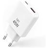Waytex 45 W - Caricatore rapido compatto USB C e USB A - Caricabatterie per iPhone 17 - Ultima tecnologia GaN 2026 - Presa di alimentazione per iPhone, Samsung e computer portatili - Colore bianco