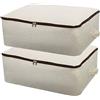 Omygarden Borsa portaoggetti in tela di cotone traspirante morbida e resistente, 2 pezzi, organizer per armadio per biancheria da letto, trapunte, cuscini, coperte, vestiti, 65 * 47 * 22 cm, beige