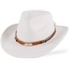YASHIIN Classico cappello da cowboy bianco a tesa larga in morbido feltro cappello da esterno con fascia di piume dorate per uomini e donne comodo elegante cappello occidentale, bianco, 2