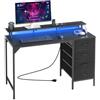 VEVOR Scrivania per Computer, Tavolo da Ufficio con Luci LED Intelligenti e Prese di Corrente, Scrivania Gaming Ergonomica con 4 Cassetti e Supporto per Monitor per Studio, Soggiorno, Ufficio Nero