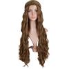 MapofBeauty 30 Pollic/75cm Monochrome Incidere Frange Donna Lungo Medio Wavy Ricci Cosplay Intrecciato Parrucche (Lino Marrone)