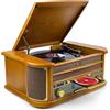 Denver MRD-51 Giradischi Vinili Vintage in Legno con Radio DAB+, Lettore Vinile, CD, Cassetta, USB per MP3, Giradischi e AUX - Giradischi con Casse Integrate Retrò