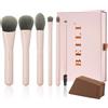 BEILI 6 mini pennelli da trucco da viaggio, kit di pennelli da trucco portatili per cipria, illuminante, ombretto, contorno, sopracciglia, ciglia, setole sintetiche (rosa)